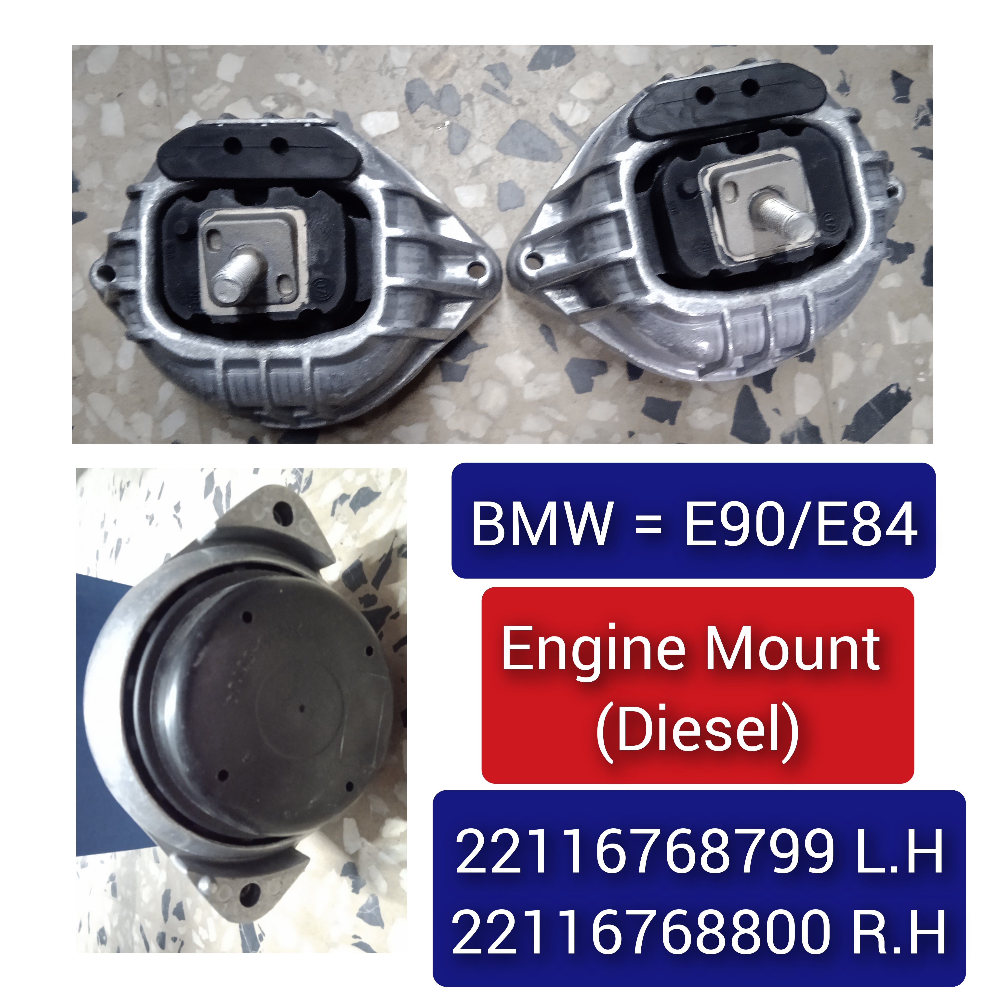 Front Engine Motor Mount Set Compatible With BMW 3 Series E90 &  X1 E84  Diesel Engine Motor Mount Left 22116768800 & Right 22116768799