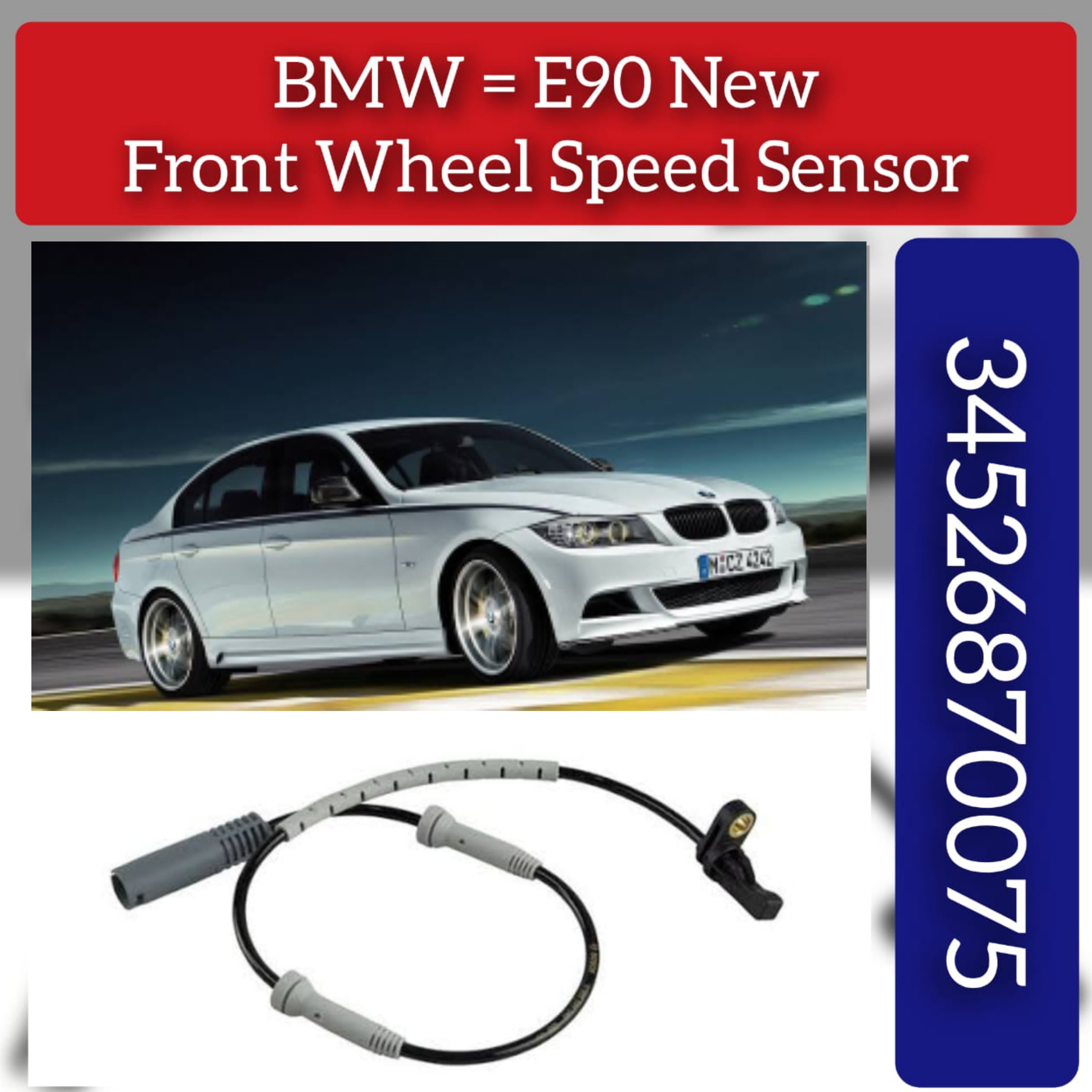 Front Left/Right ABS Wheel Speed Sensor 34526760424 34526785020 34526870075 34526762465 Compatible With BMW 3 Series E90