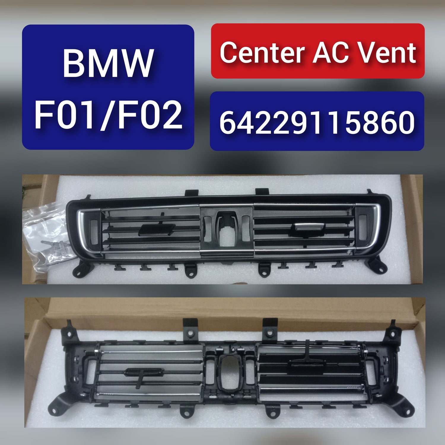 Black Ac Vent Grille Center 64229115860 & Rear 64229118249 Compatible With BMW 7 Series F01 F02 F03 F04