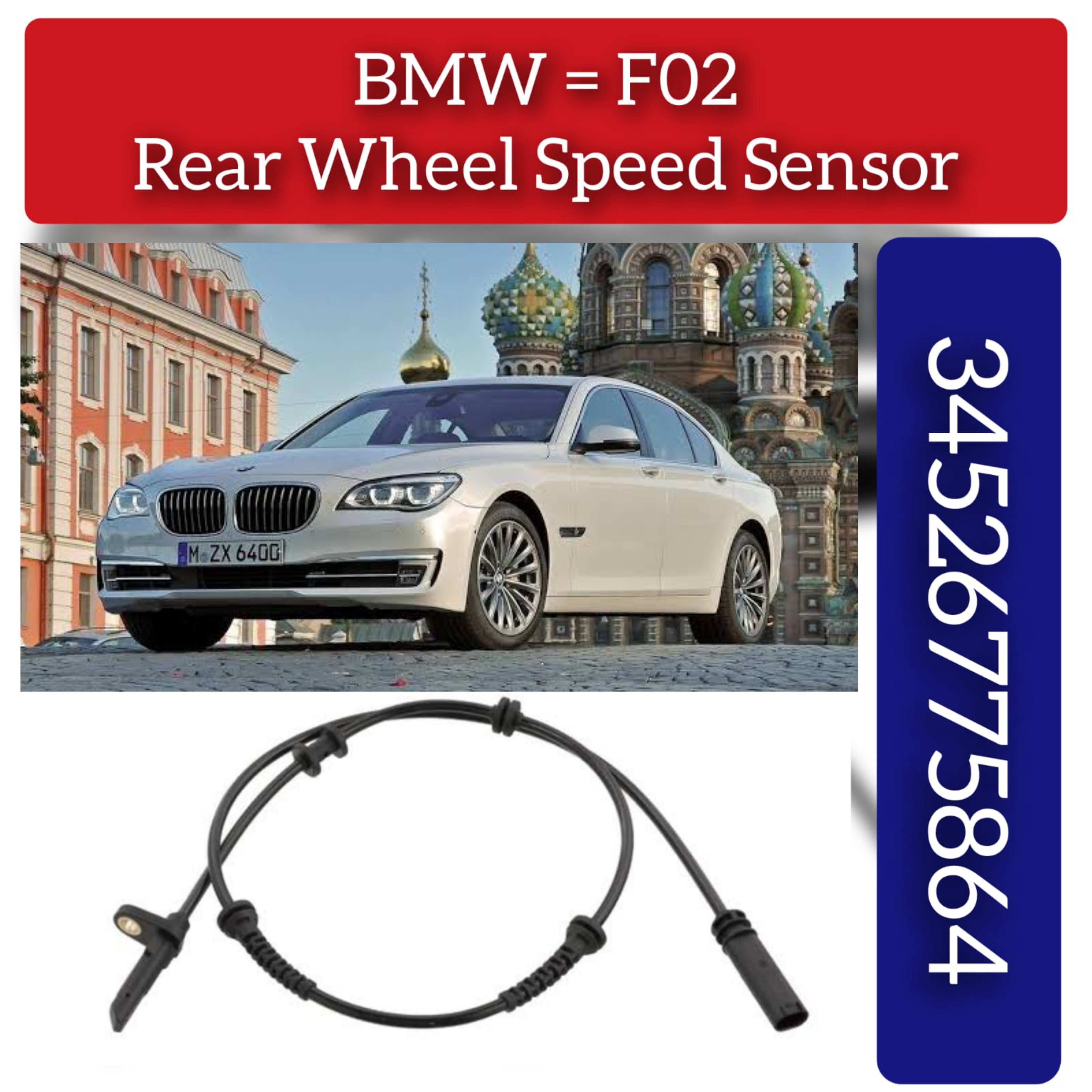 Rear Left/Right ABS Wheel Speed Sensor 34526775864 Compatible With BMW 7 Series F01, F02, F03, F04