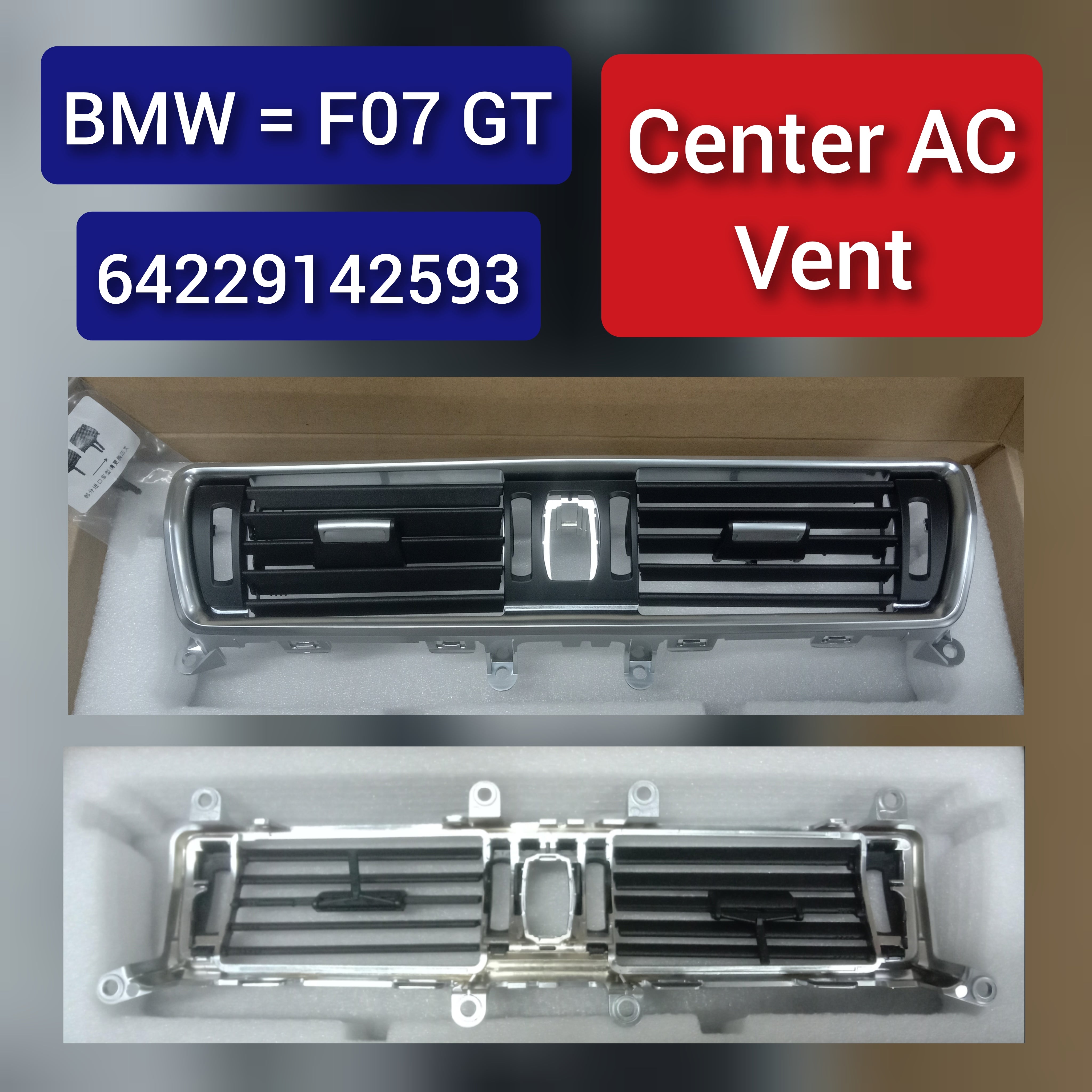 Black Center Ac Vent Grille  64229142593 Compatible With BMW 5 Series F07 GT