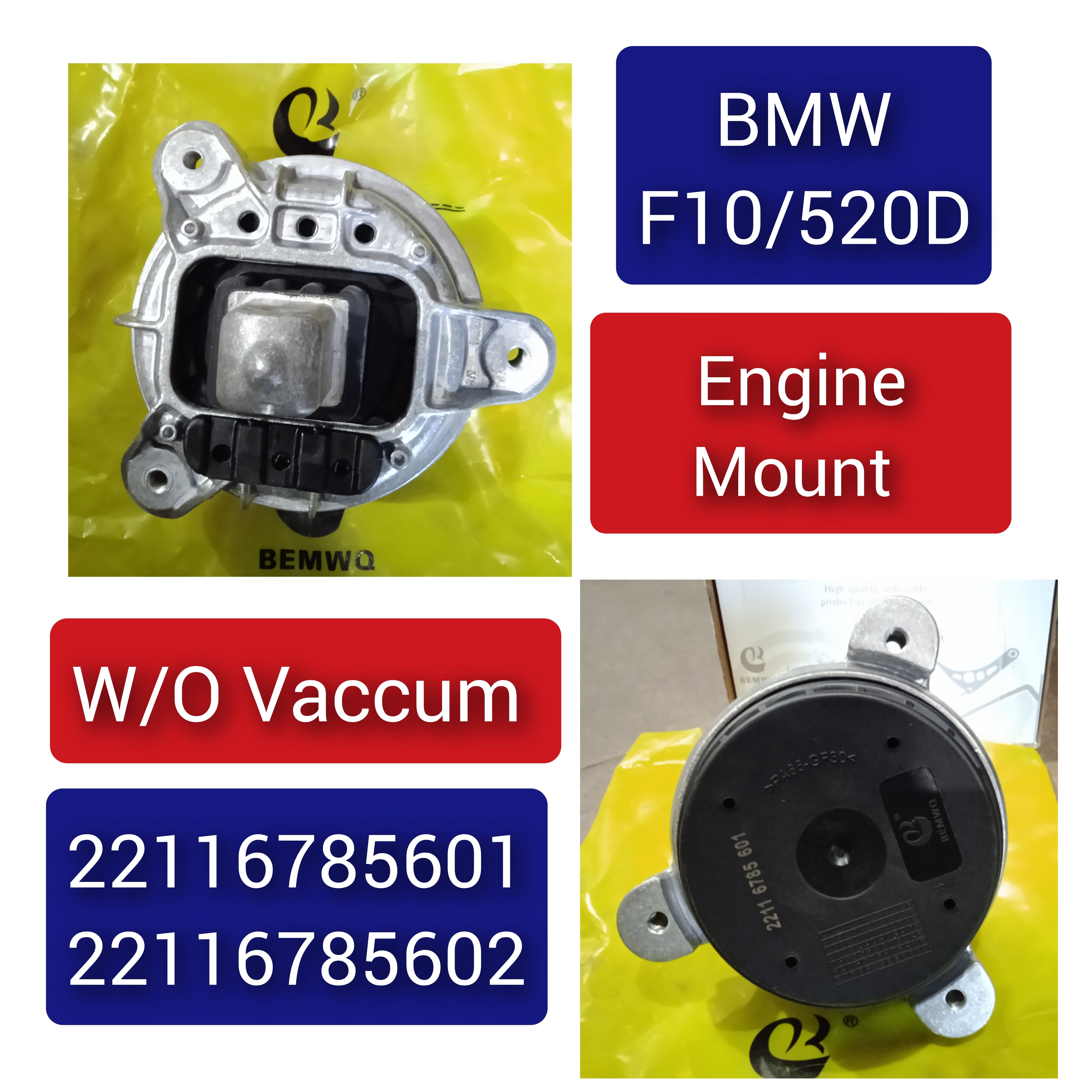 Front Engine Motor Mount Set Compatible With BMW 5 Series F10/520D & 6 Coupe F13 & 6 Gran Coupe F06 Engine Motor Mount Left 22116785601 & Right 22116785602