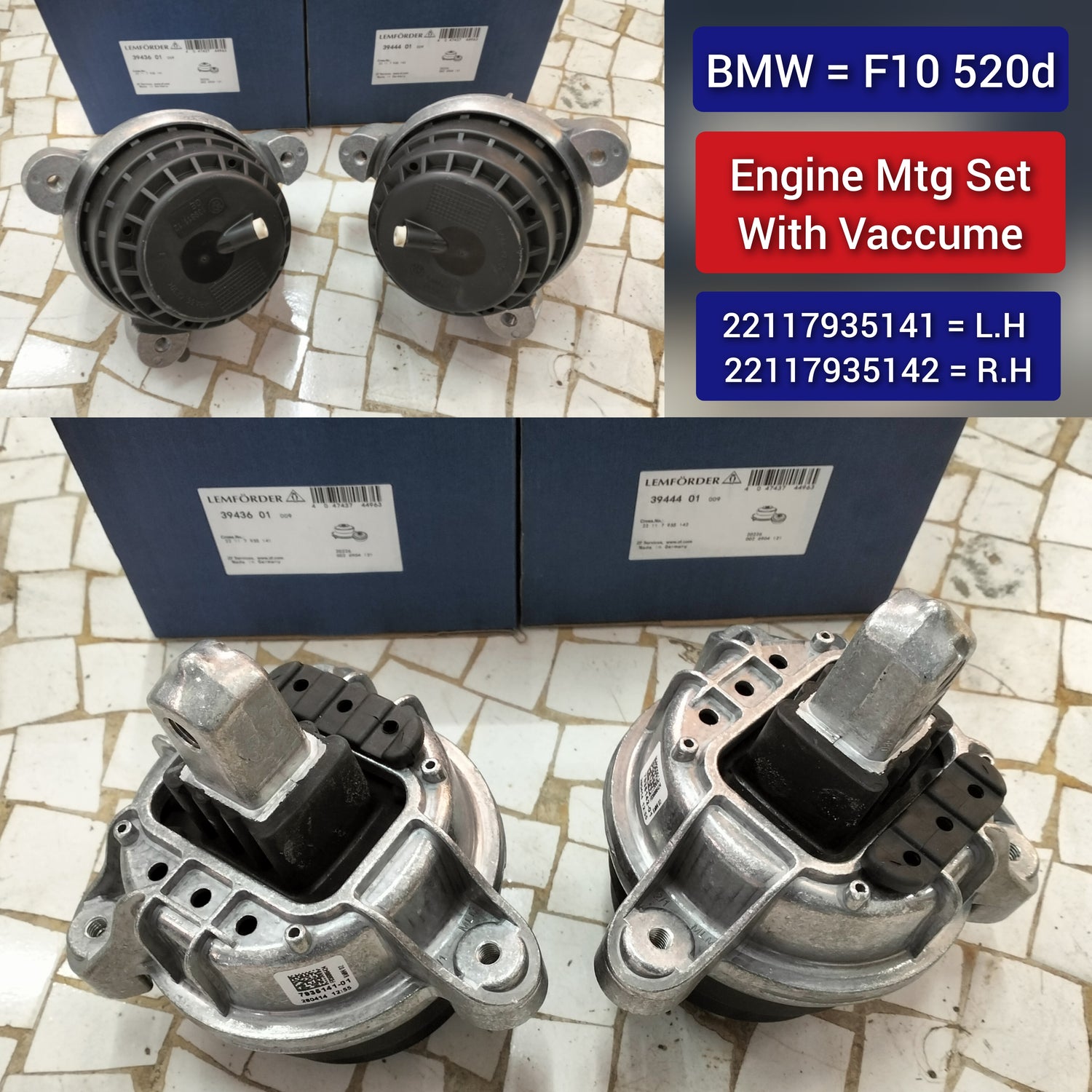 Front Engine Mount With Vaccum Set Compatible With BMW 5 Series F10/520D & 6 Coupe F13 & 6 Gran Coupe F06 Engine Mount Left 22117935141 & Right  22117935142