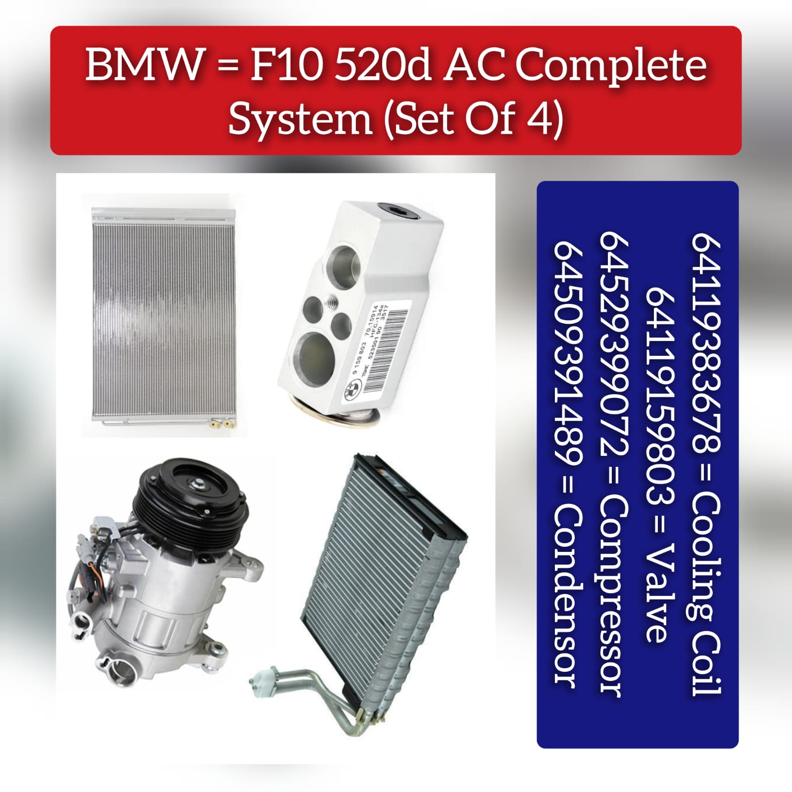 AC Condenser 64509391489 Compatible with BMW 5 Series (F10) &  5 Gran Turismo (F07) & 7 Series (F01, F02, F03, F04)