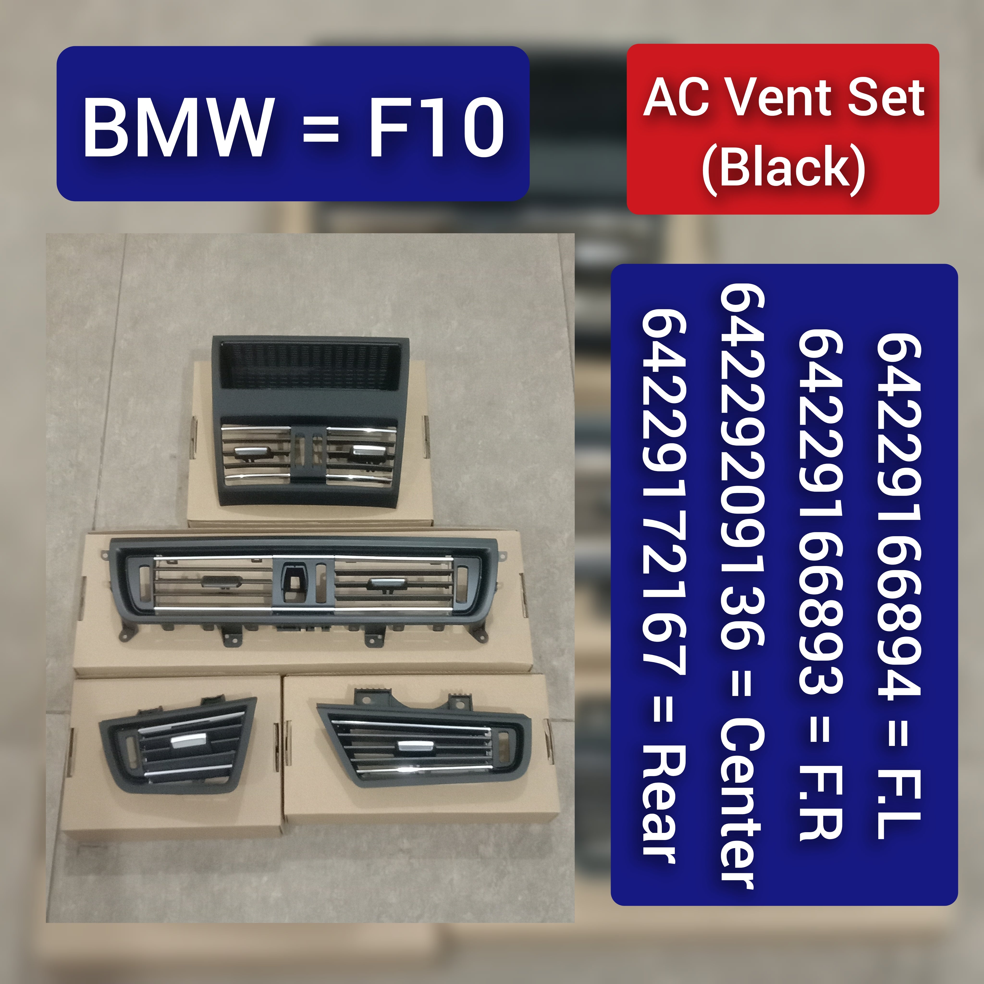 Black Ac Vent Grille Center 64229166885 & Right 64229166894 & Left 64229166893 & Rear 64229172167  Compatible With BMW 5 Series F10