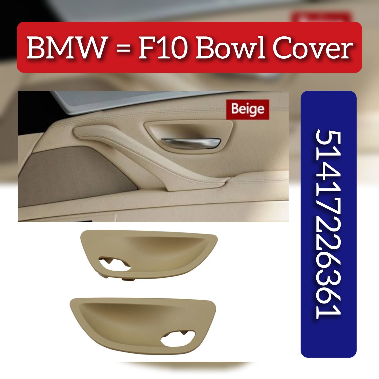 Interior Door Handle Bowl Cover Trim 51417226357 & 51417226358 & 51417226361 & 51417226362 Compatible with BMW 5 Series F10 F11 F18