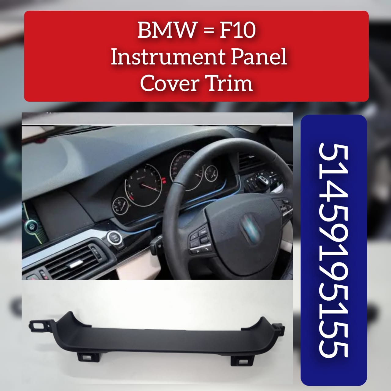 Dashboard Cover Trim 51459195155 Compatible With BMW 5 Series F10 2010-2017