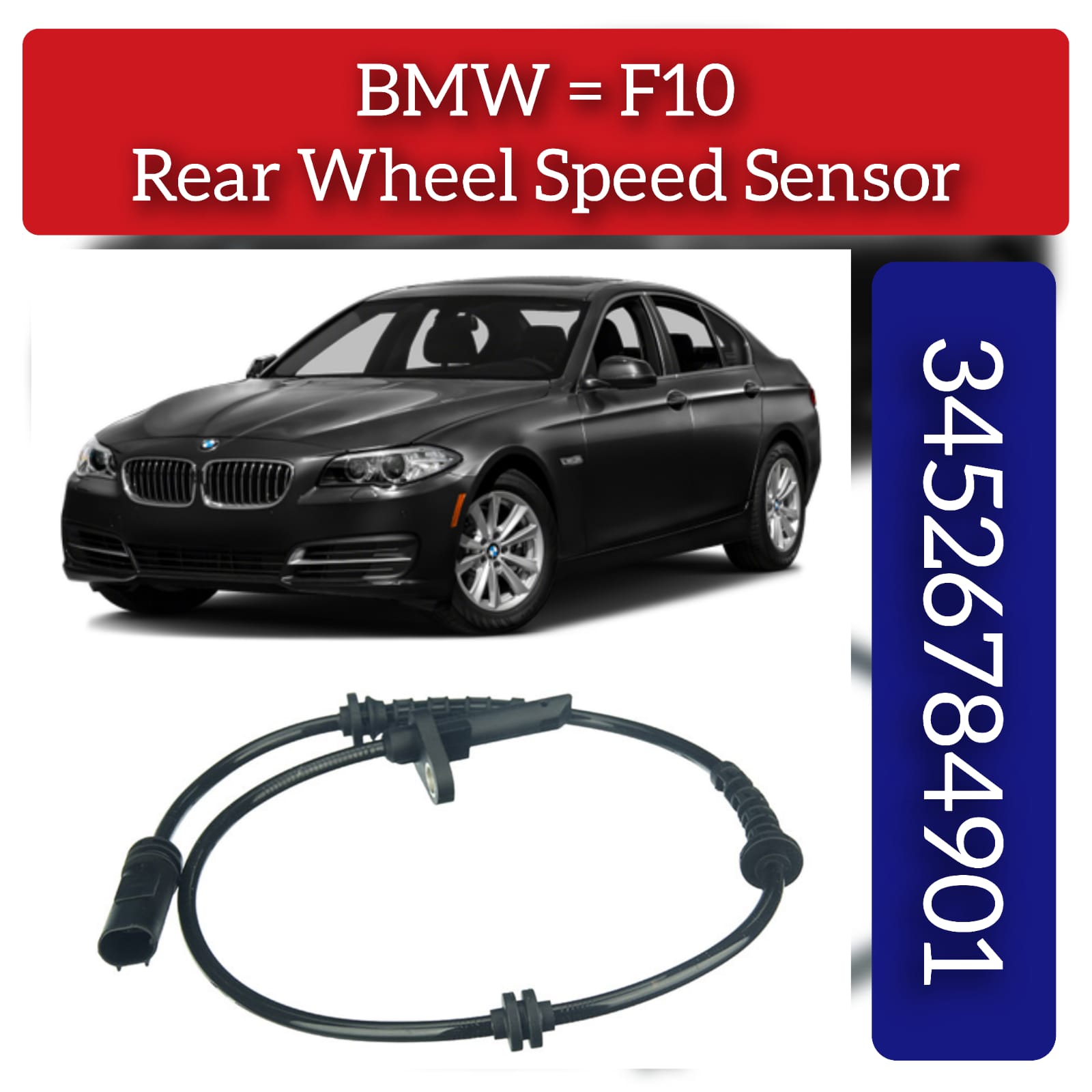 Rear Left/Right ABS Wheel Speed Sensor 34526784901 Compatible With BMW 5 Series F10 & 6 Series F12 & 7 Series F01, F02, F03, F04