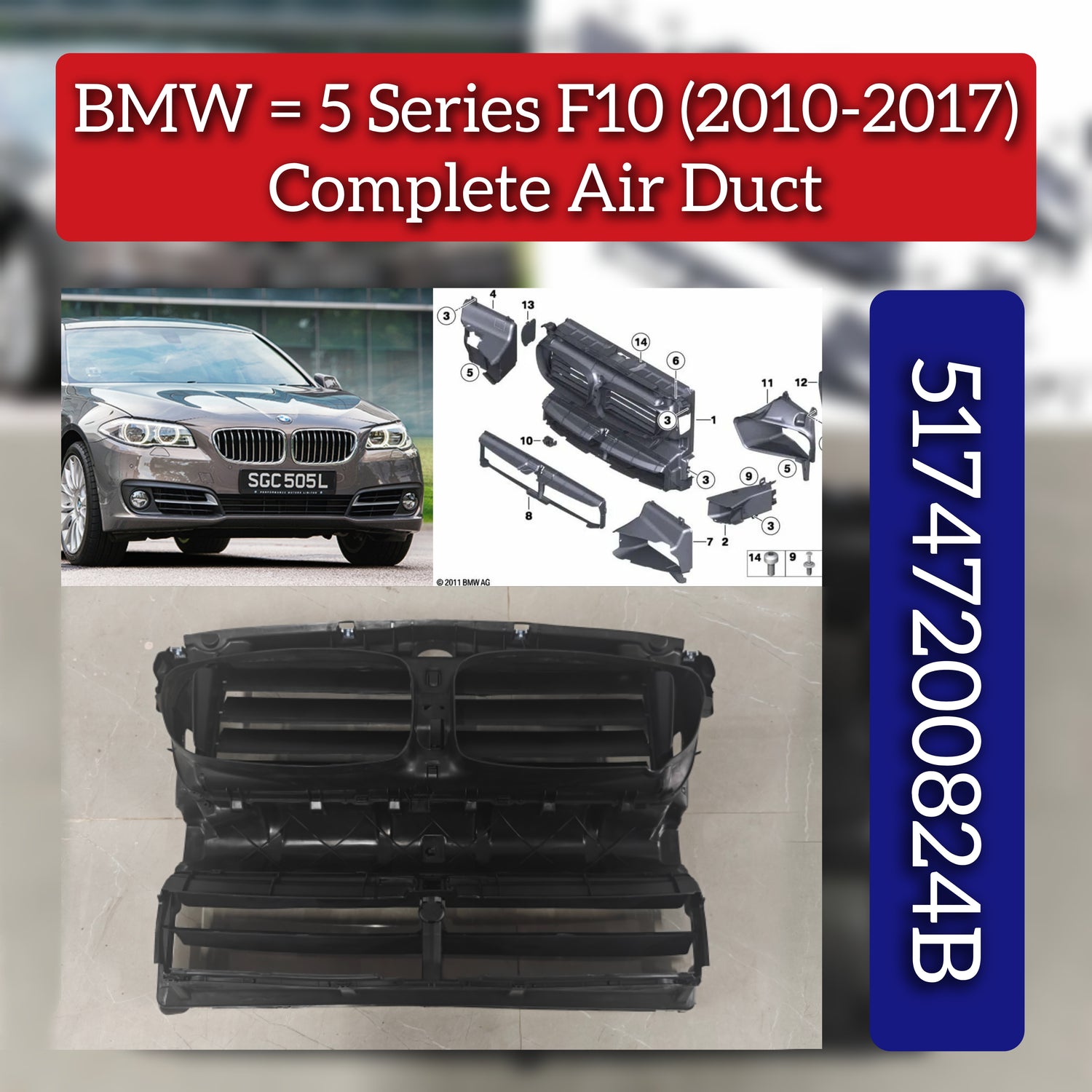 Front Radiator Grille Air Shutter With Motor 51747200824 Compatible With BMW 5 Series (F10)