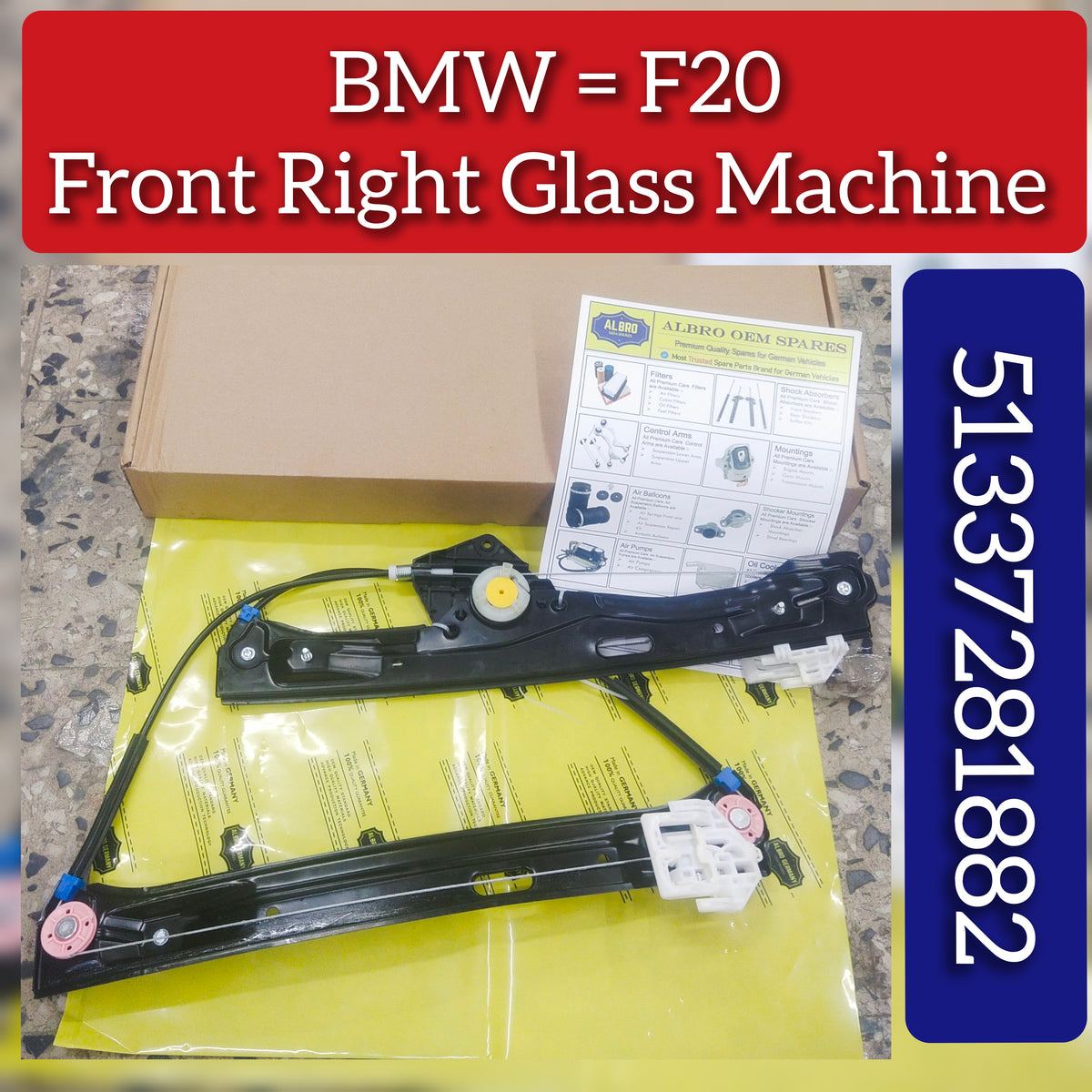 Front Right Glass Machine 51337281882 Compatible With BMW 1 (F20)