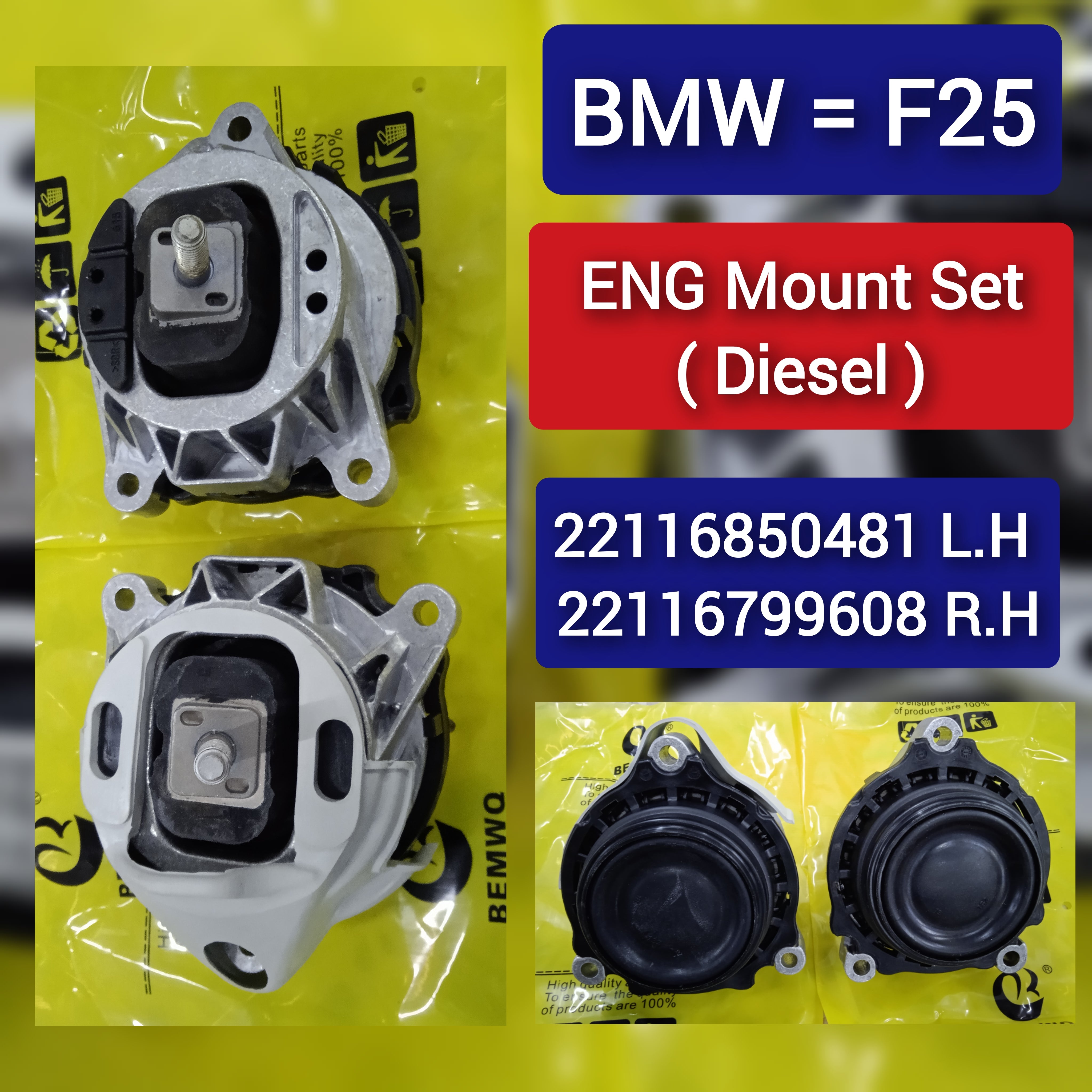 Front Right Engine Mount Set Compatible With BMW X3 F25 (DIESEL) Engine Mount Left 22116850481 & Right 22116799608