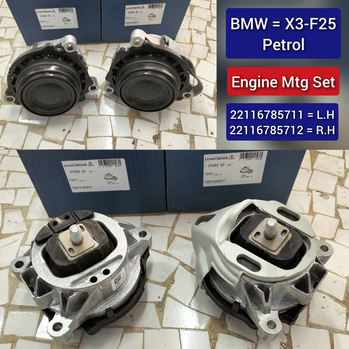 Front Engine Mount Set Left 22116785711 & Right 22116785712 Compatible With BMW X3 F25 (PETROL)
