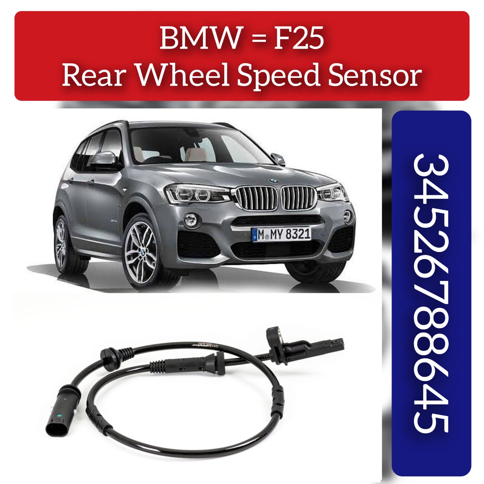 Rear Left/Right ABS Wheel Speed Sensor 34526788645 34526855050 34526869293 Compatible With BMW X3 F25