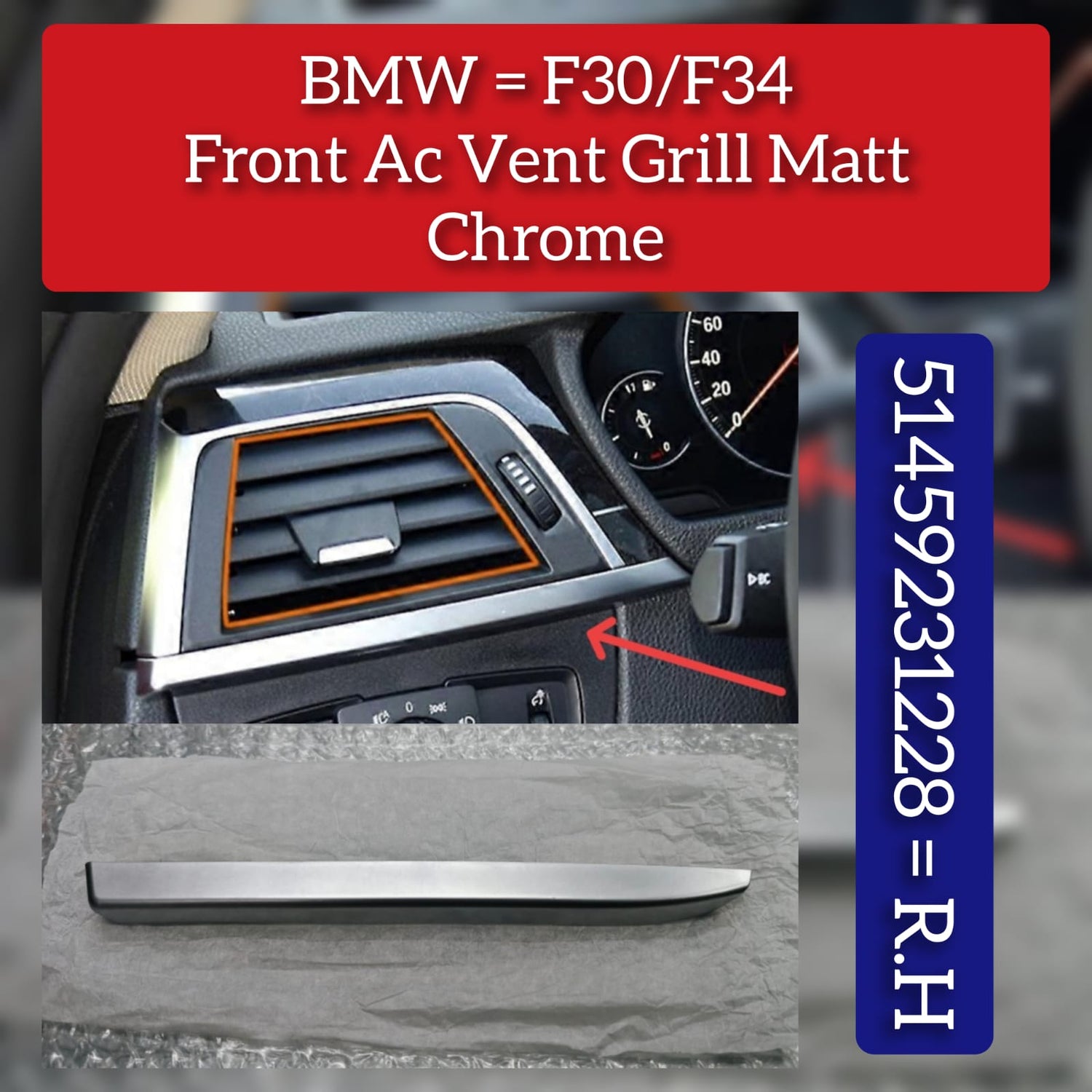 RHD Front Right Ac Vent Grille Panel Outer Frame 51459231228 Compatible with BMW  3/4 Series 30 F31 F34 F35 32 F33 F36 F82 F83