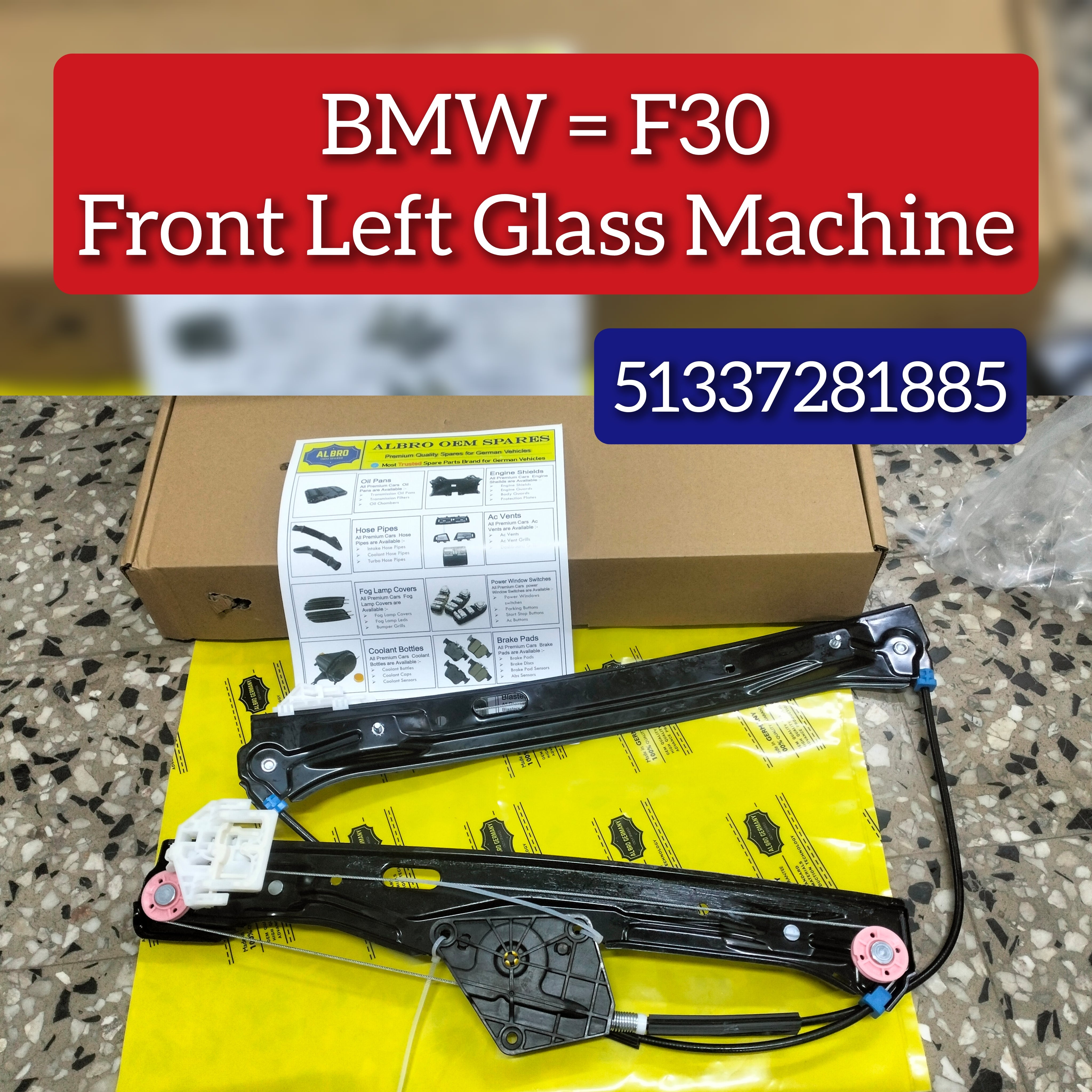 Front Left Power Window Regulator 51337281885 Compatible with BMW 3 (F30, F80)