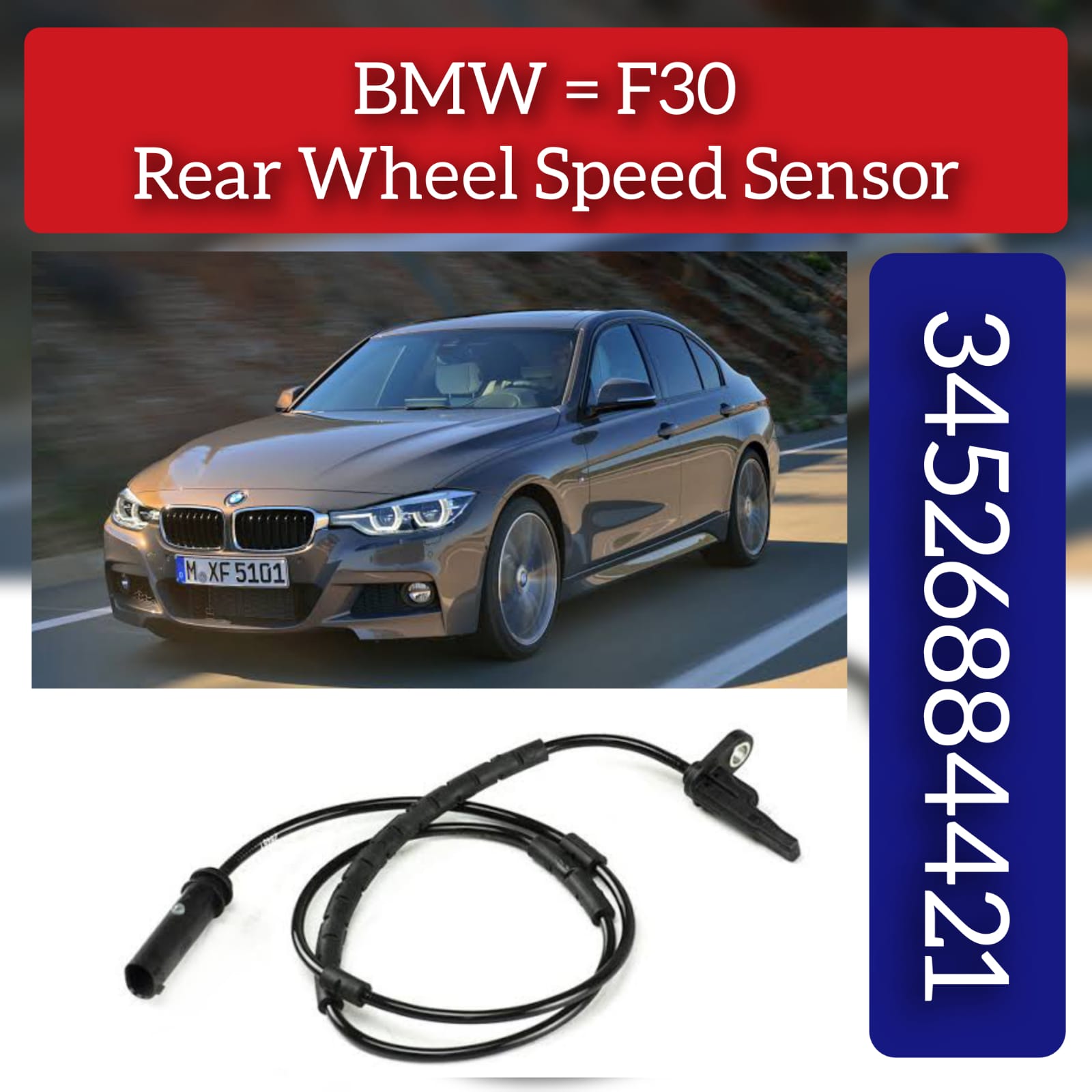 Rear Left/Right ABS Wheel Speed Sensor 34526791225 34526884421  Compatible With BMW 1 Series F20 F21 & 3 Series F30, F80