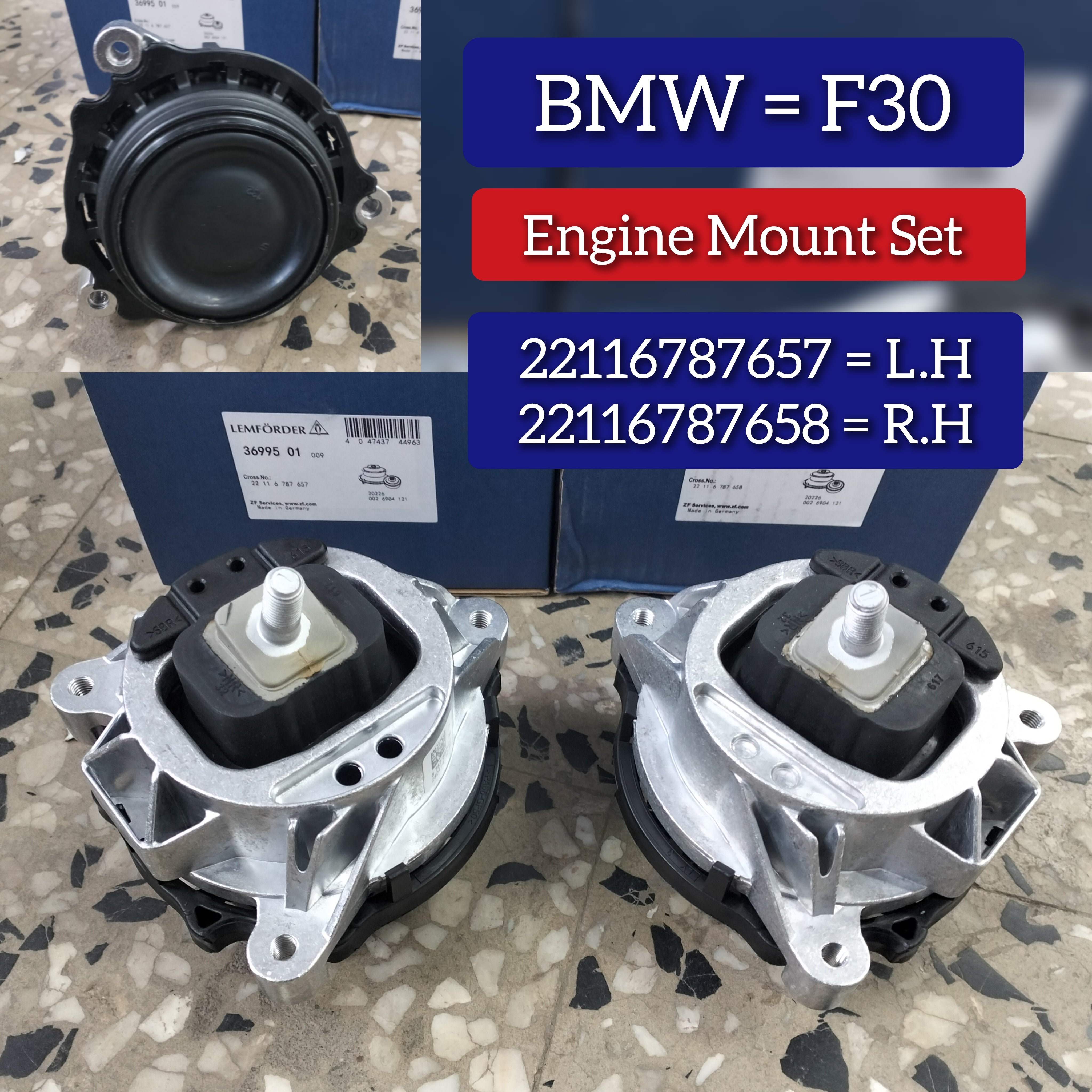 Front Engine Mount Set Compatible With BMW 1 Series  F20 & 3 Series F30, F80 Engine Mount Left 22116787657 & Right 22116787658