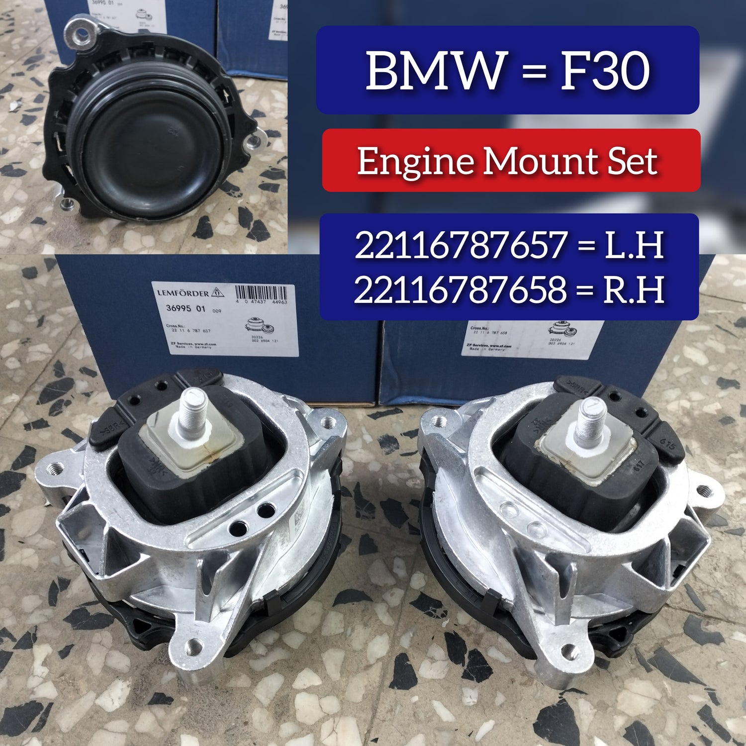 Front Engine Mount Set Left 22116787657 & Right 22116787658 Compatible With BMW 1 Series  F20 & 3 Series F30, F80