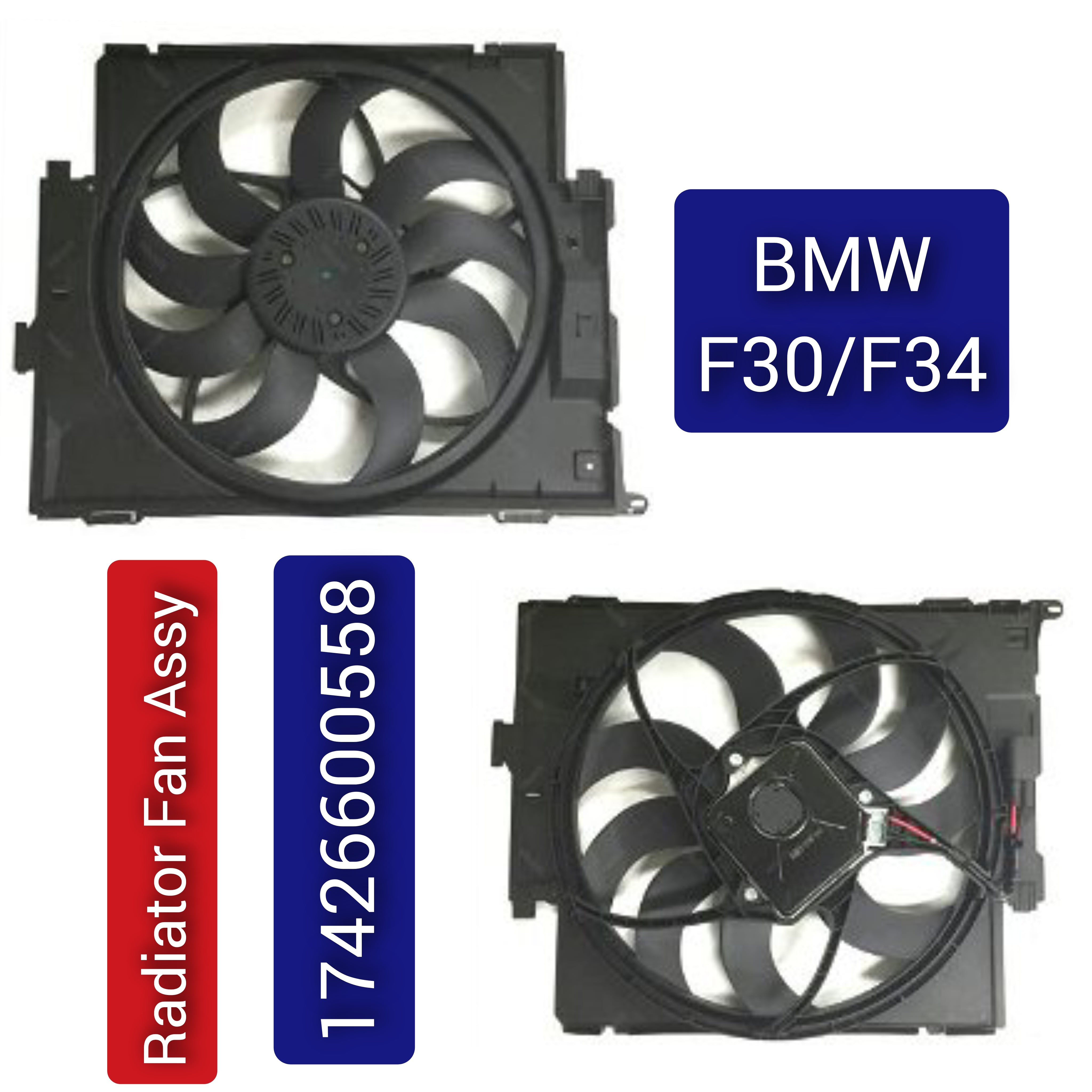 Engine Radiator Cooling Fan Assembly 17427600557 17426600558 17428621191 17427640509  Compatible With BMW 1 Series (F20) & 3 Series (F30, F80) & 3 Gran Turismo (F34)