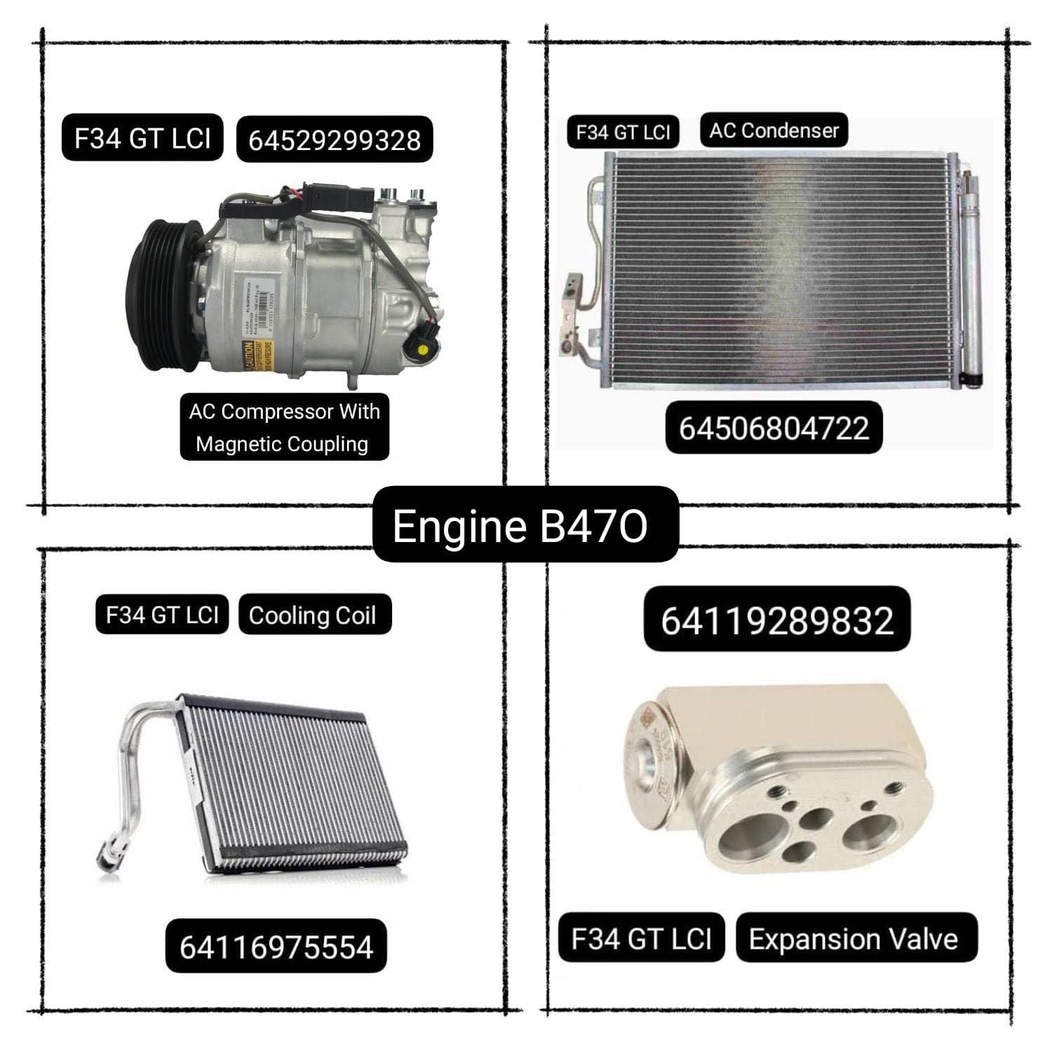 Air Conditioning Evaporator (Cooling Coil) 6411697554 Compatible with BMW F34