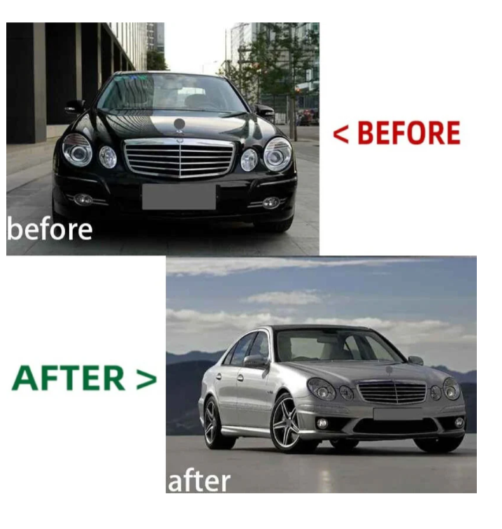 A To Z Compatible With Mercedes Benz E Class W211 (2007-2009) Front Bumper Upgrade Convert To Amg C63 Bumper Body Kit With Fog Lamp W211-001 Gc CC-9478 (Shipping Cost Not Included In Price)