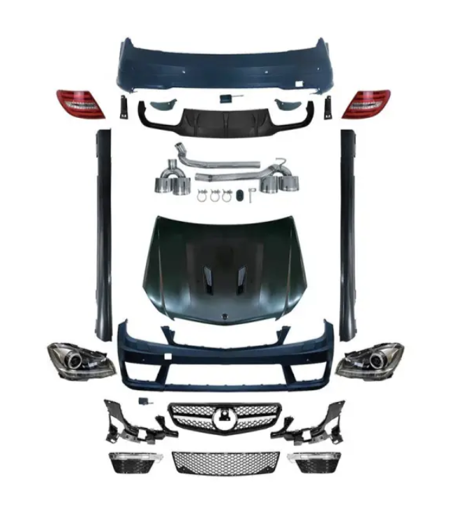 A To Z Compatible With Mercedes C Class W204 (2007-2014) Upgrade Facelift Convert Body Kit To W204 Lci Amgc63 Bumper Headlight Taillight Side Skirts Diffuser Exhaust Tips Hood CC-5517 (Shipping Cost Not Included In Price)