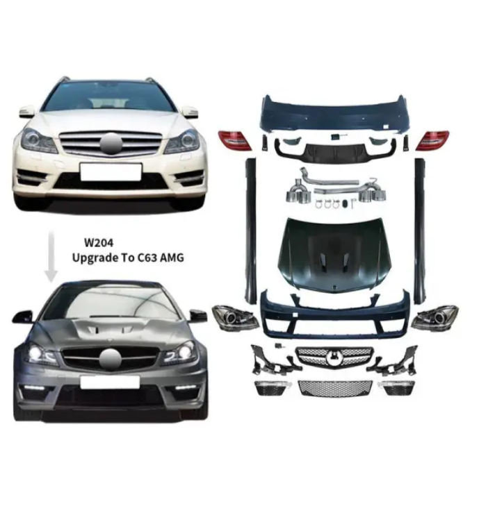 A To Z Compatible With Mercedes C Class W204 (2007-2014) Upgrade Facelift Convert Body Kit To W204 Lci Amgc63 Bumper Headlight Taillight Side Skirts Diffuser Exhaust Tips Hood CC-5517 (Shipping Cost Not Included In Price)