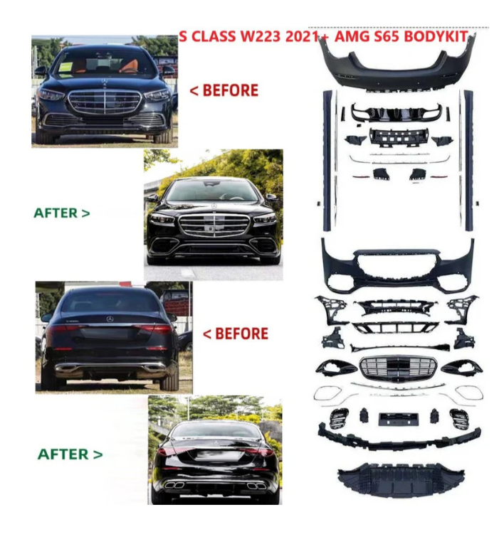 A To Z Compatible With Mercedes Benz S Class W223 (2021-2025) Car Upgrade To S65 Amg Bumper Body Kit Front After Lip Diffuser Exhaust Tips Fog Gril Cover Grill CC-8917 (Shipping Cost Not Included In Price)