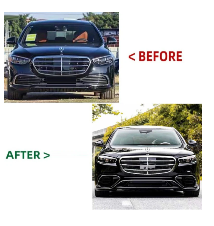 A To Z Compatible With Mercedes Benz S Class W223 (2021-2025) Car Upgrade To S65 Amg Bumper Body Kit Front After Lip Diffuser Exhaust Tips Fog Gril Cover Grill CC-8917 (Shipping Cost Not Included In Price)