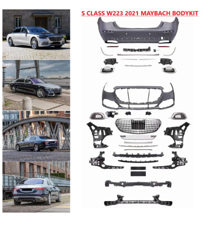 A To Z Compatible With Mercedes Benz S Class W223 (2021-2025) Car Upgrade To Maybach Mhb Bumper Body Kit Front After Lip Diffuser Exhaust Tips Fog Gril Cover Grill CC-8919 (Shipping Cost Not Included In Price)