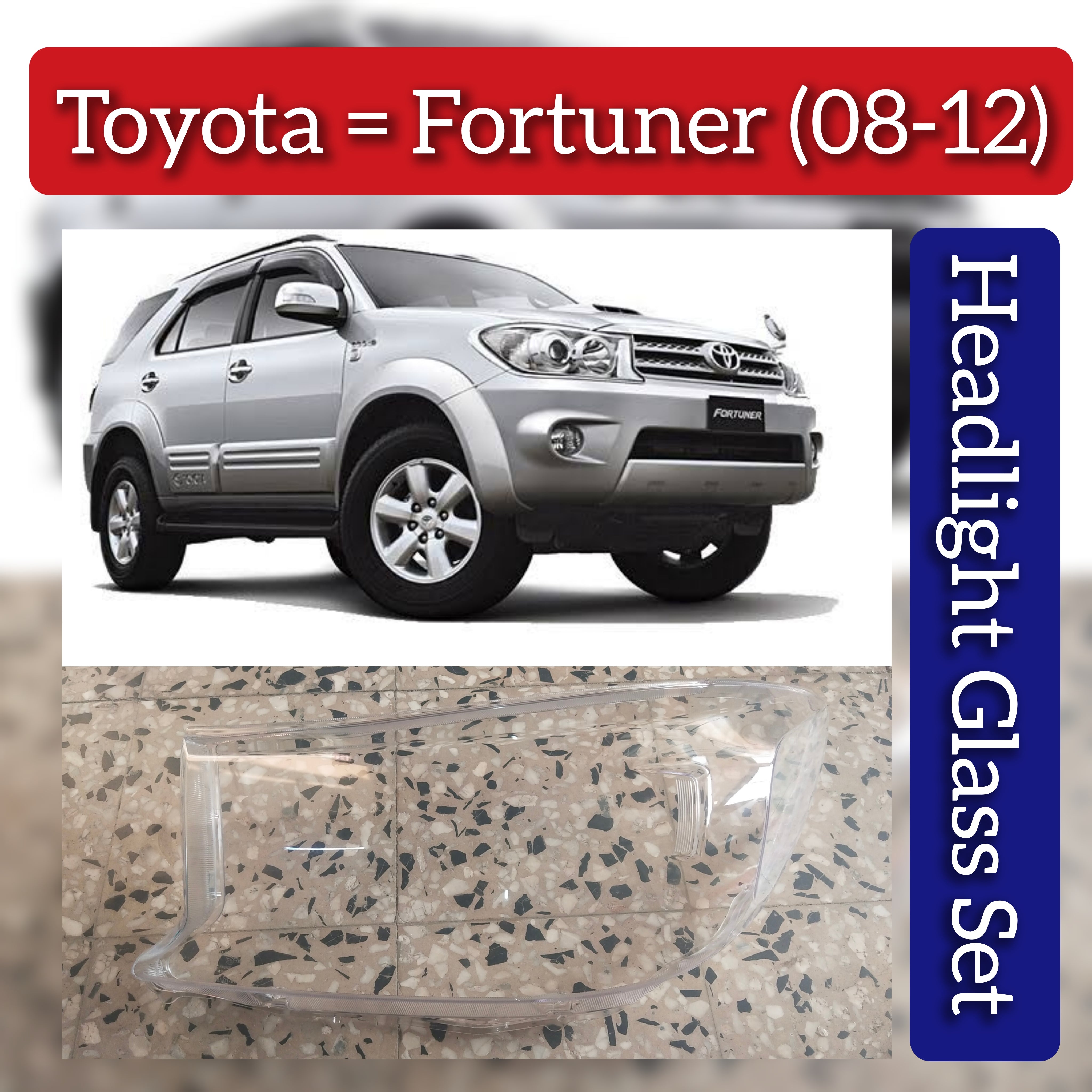 Car Headlight Lens Cover Front Transparent Lampshade Headlamp Cover compatible for Toyota Fortuner 2008-12.