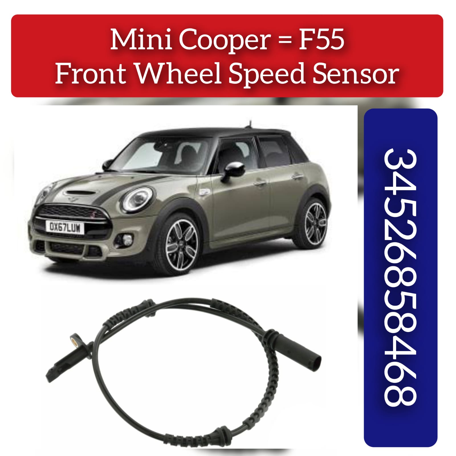 Front Left/Right ABS Wheel Speed Sensor 34526850761 34526858468 Compatible With MINI F55  & MINI F56
