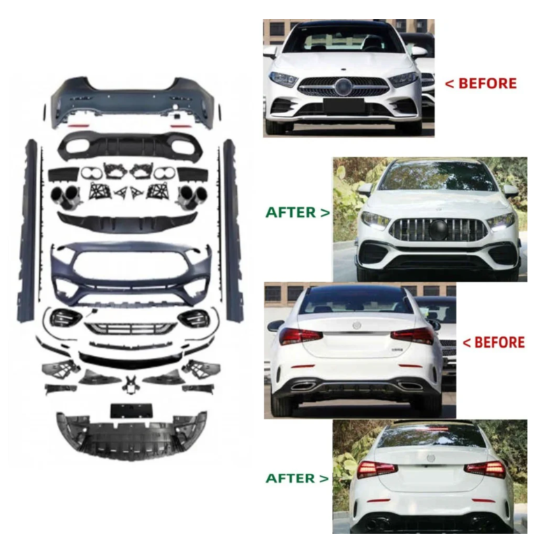 A To Z Compatible With Mercedes Benz A Class W177 (2018-2024) Front Rear Bumper Side Skirt Diffuser Exhaust Tip Upgrade Convert To Amg Amg45s Bumper Body Kit GC W177-017 CC-9475 (Shipping Cost Not Included In Price)