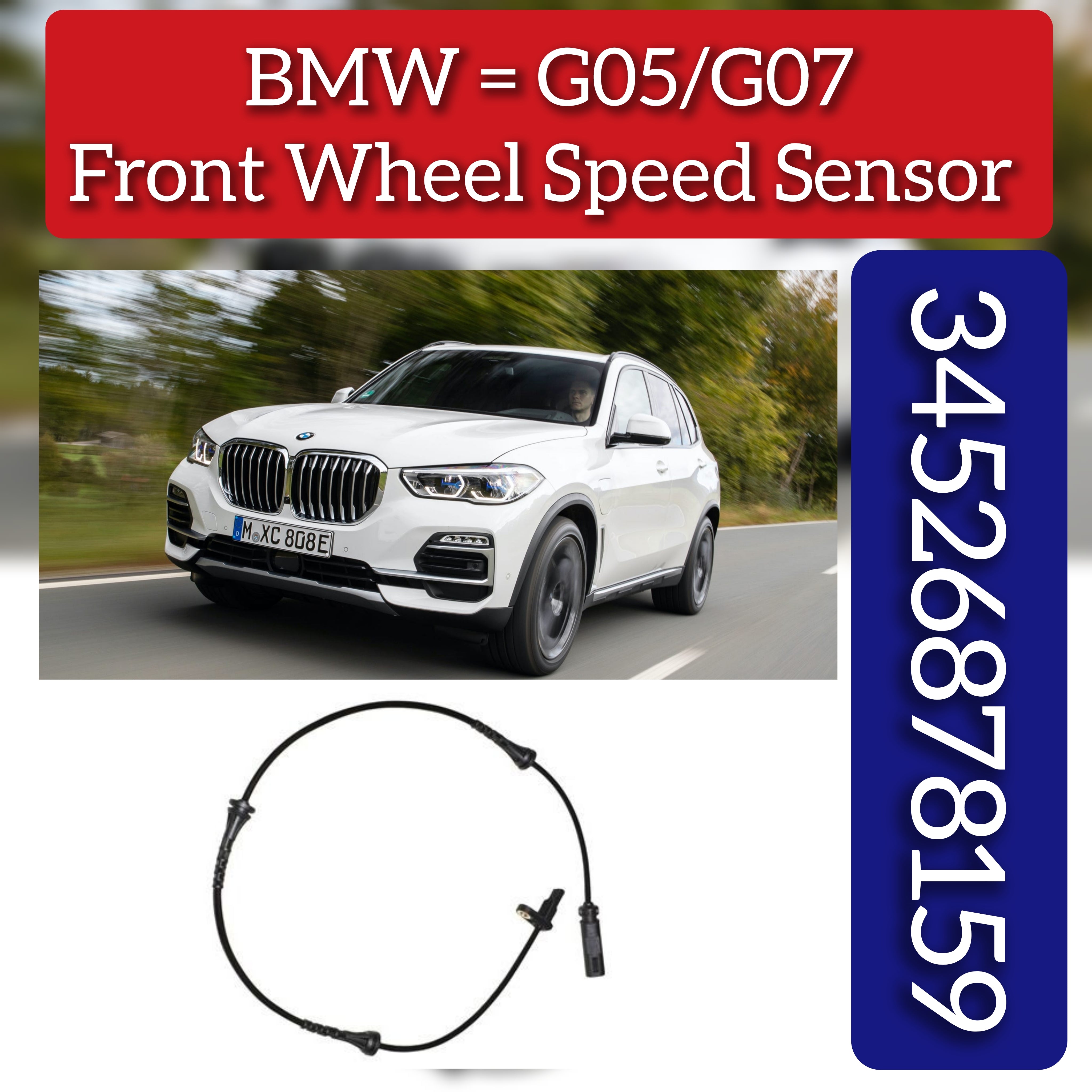 Front ABS Wheel Speed Sensor 34526878159 34526895655 Compatible With BMW X5 (G05, F95) & X5 Van (G05) & X6 (G06, F96) & X7 (G07)