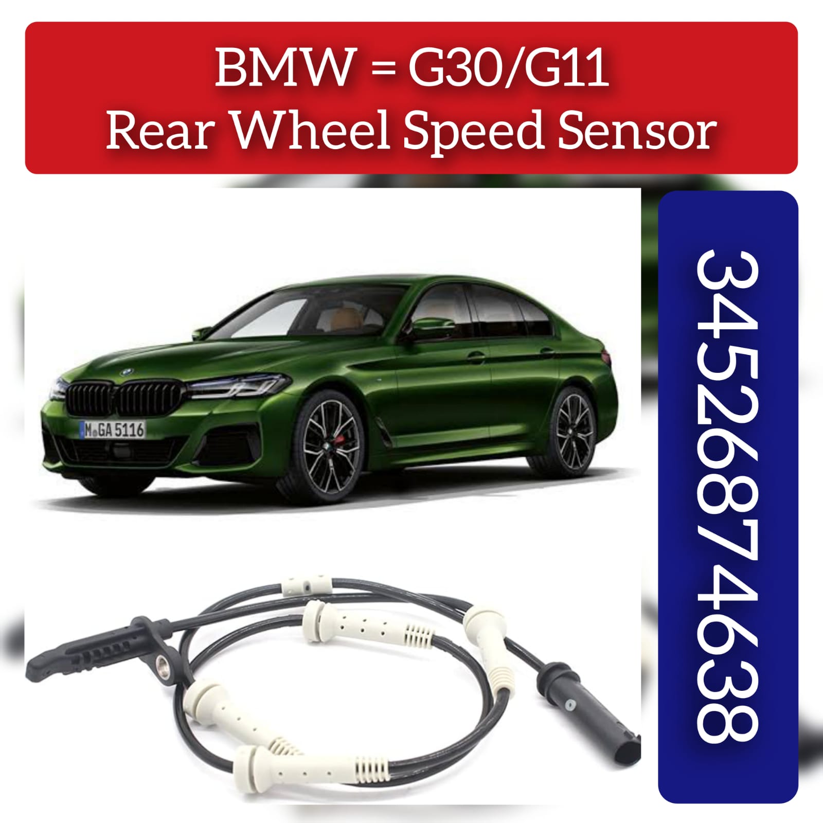 Rear Left/Right ABS Wheel Speed Sensor 34526859584 34526874638 Compatible With BMW 5 Series G30, F90 & 7 Series G11, G12