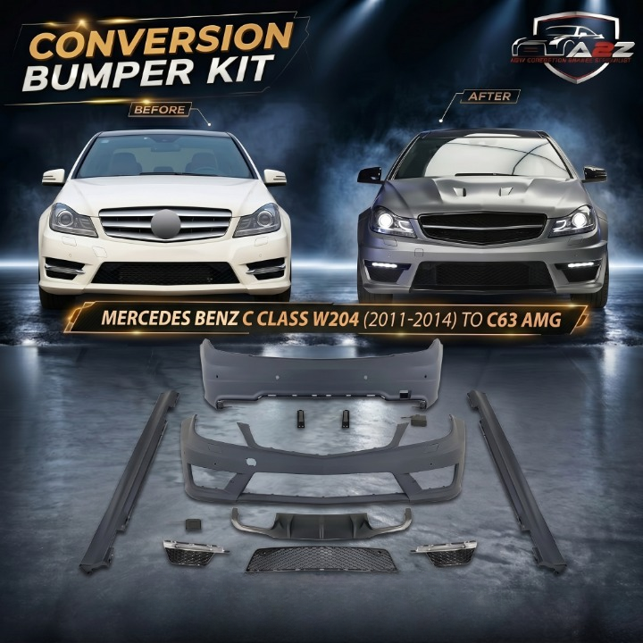 A To Z Compatible With Mercedes Benz C Class W204 (2011-2014) Front Rear Bumper Upgrade Convert To Amg C63 Amg Bumper Bodykit Diffuser Skirts W204-015 CC-9642 (Shipping Cost Not Included In Price)