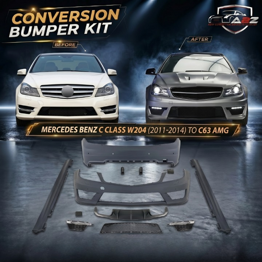 A To Z Compatible With Mercedes Benz C Class W204 (2011-2014) Front Rear Bumper Upgrade Convert To Amg C63 Amg Bumper Bodykit Diffuser Skirts W204-015 CC-9642 (Shipping Cost Not Included In Price)
