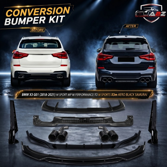 A To Z Compatible With BMW X3 G01 (2018-2021) M Sport Mp M Performance Bumper Upgrade Convert To M Sport X3m Aero Black Samurai Body Kit Diffuser Exhaust Tip Pipe G01/08-015 Gc CC-9325 (Shipping Cost Not Included In Price)