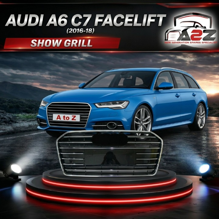S6 Gloosy Black Upgrade Show Grill Compatible With Audi A6 C7 (2016-18) Shiny Silver Chrome (Small Number Plate) Tag No.62