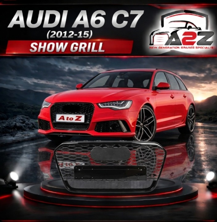 RS6 Quattro Black Honeycomb Show Grill Compatible With  Audi A6 C7(2012-15) RS6 Quattro Black Chrome Tag 56