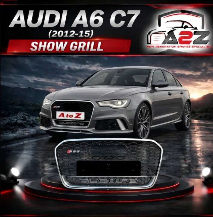 Show Grill Compatible With  Audi A6 C7(2012-15) RS6 Quattro Silver Chrome Tag 55