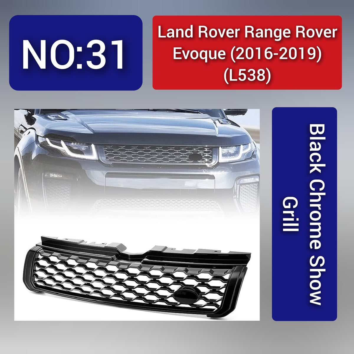 Land Rover L538 (2016-19) Range Rover Evoque Black Chrome Show Grill Tag 31