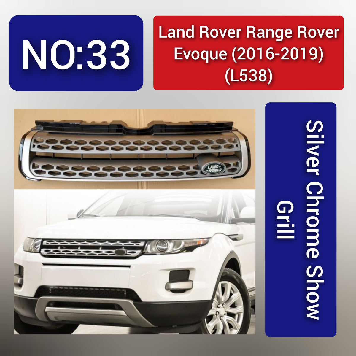 Land Rover L538 (2016-19) Range Rover Evoque Silver Chrome Show Grill Tag 33