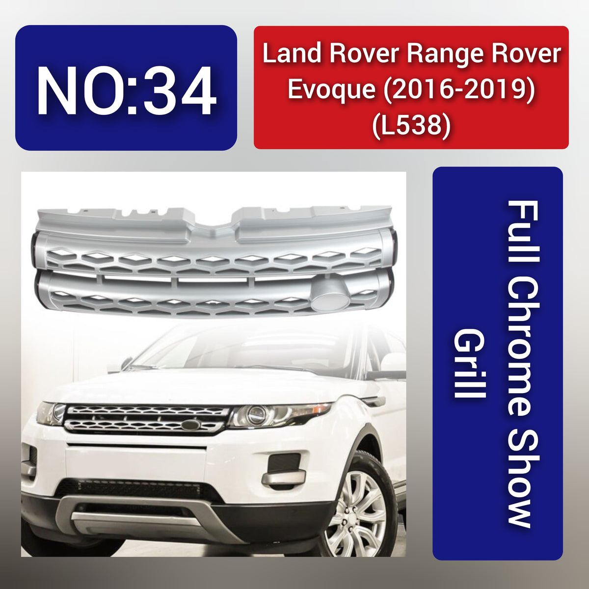 Land Rover L538 (2016-19) Range Rover Evoque Full Chrome Show Grill Tag 34