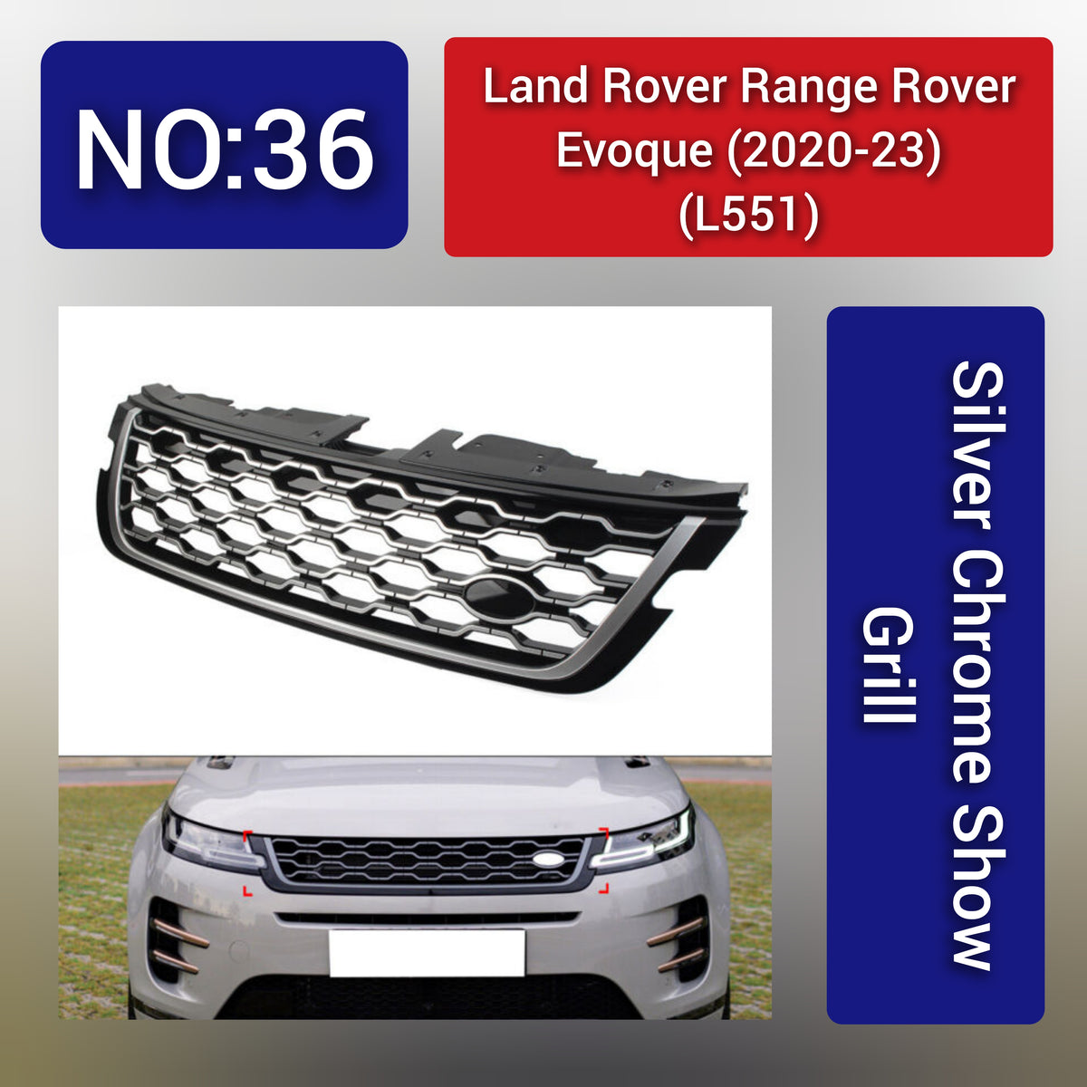 Land Rover L551 (2020-23) Range Rover Evoque Silver Chrome Show Grill Tag 36