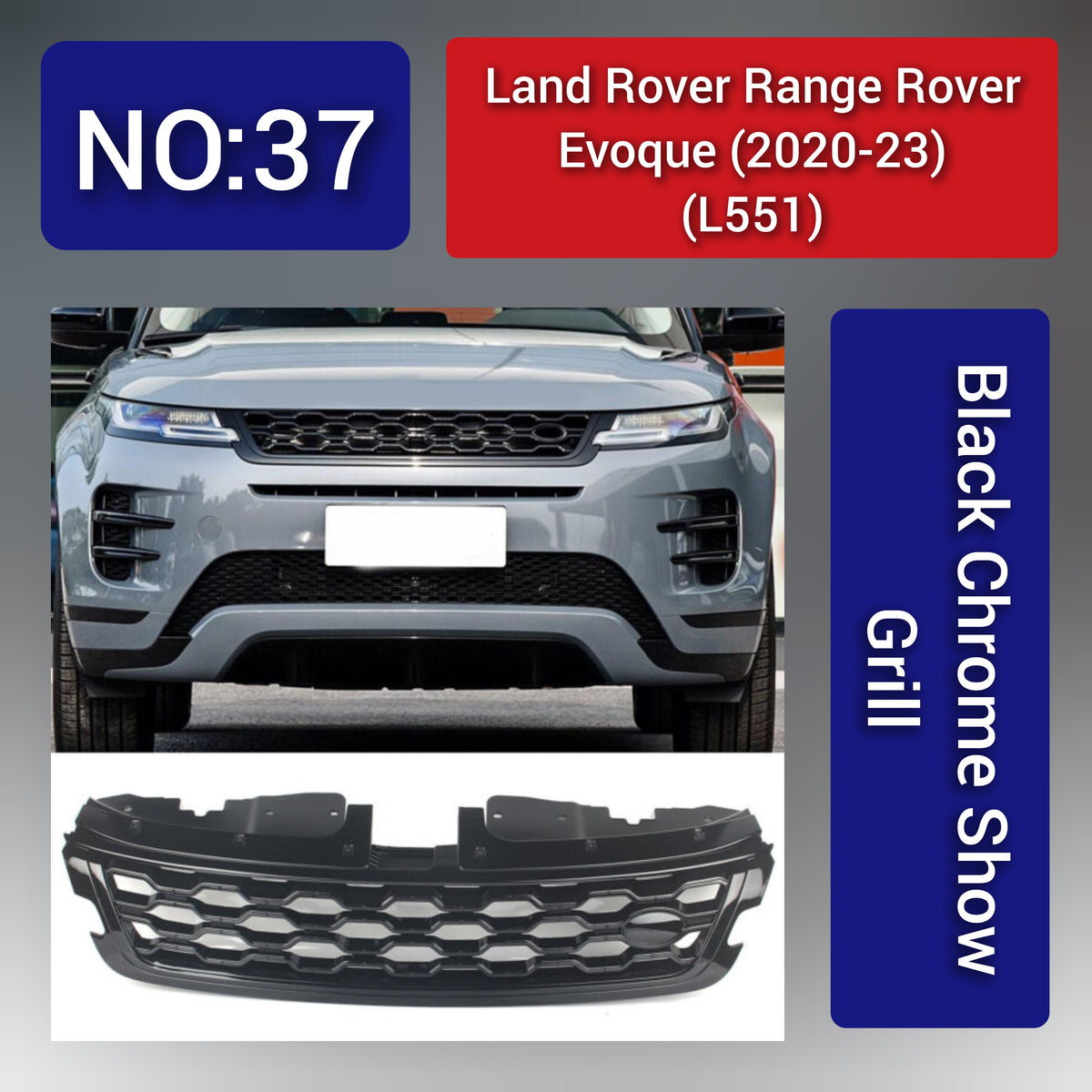 Black Chrome Show Grill Compatible With Land Rover RANGE ROVER EVOQUE  L538 Land Rover L551 (2020-23) Tag 37