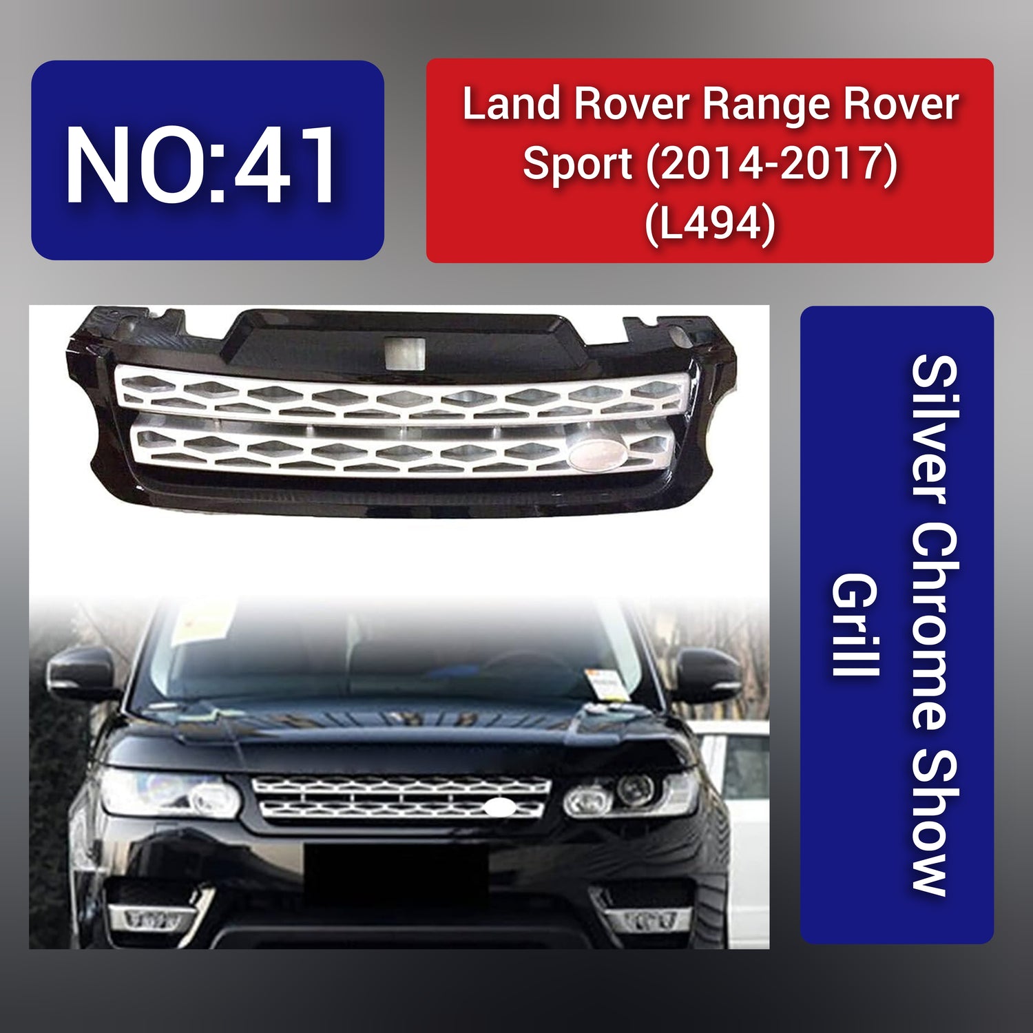 Silver Chrome Show grill Compatible With  Land Rover Range Rover Sport L494 (2014-17)  Tag 41