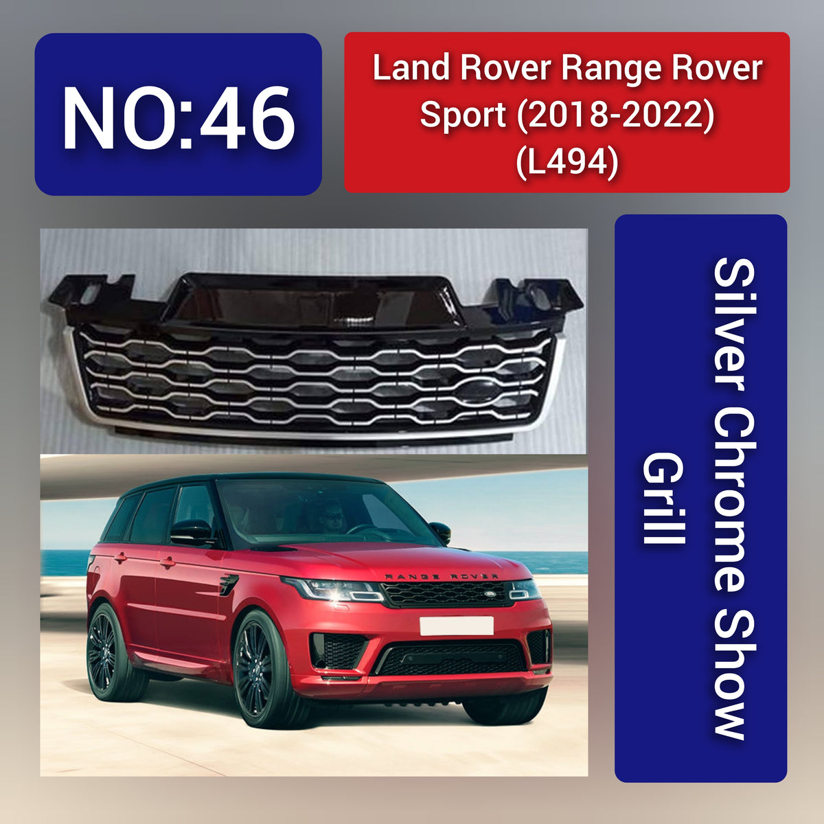 Land Rover L494 (2018-22) Range Rover Sport Silver Chrome Show grill Tag 46