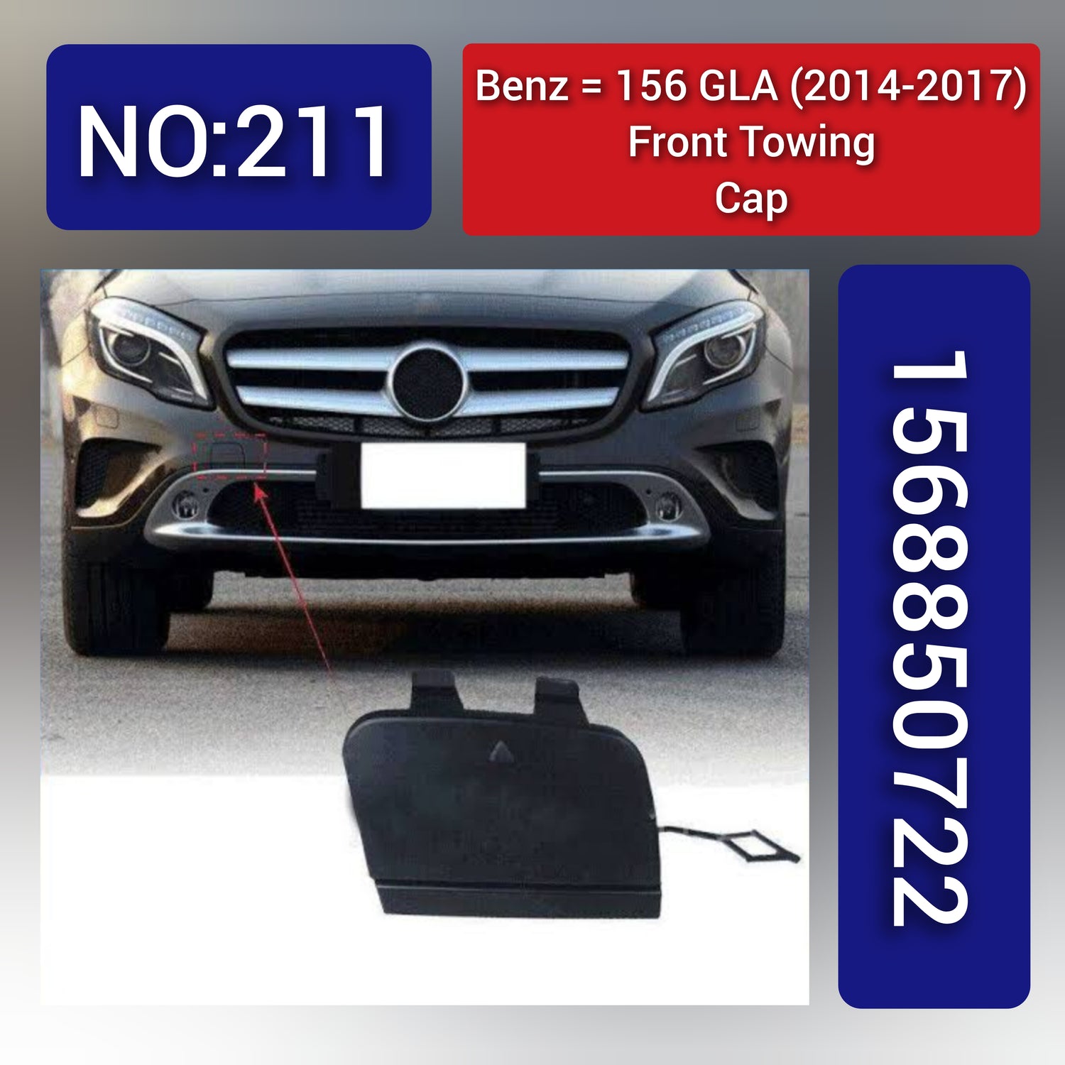 Front Towing Cap 1568850722 Compatible With Mercedes Benz 156 GLA (2014-2017) Tag 211