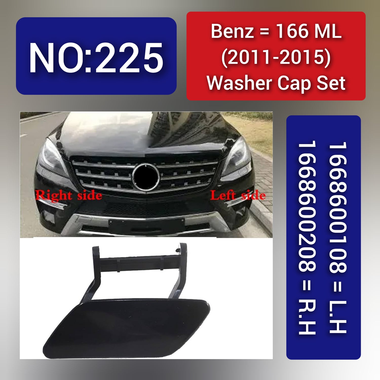 Washer Cap Set Left 1668600208 & Right 1668600108 Compatible With Mercedes Benz 166 ML (2011-2015) Tag 225